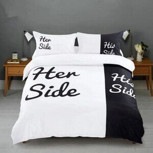 New His & Hers side Black + White Bedding Set Duvet and pillow shams king